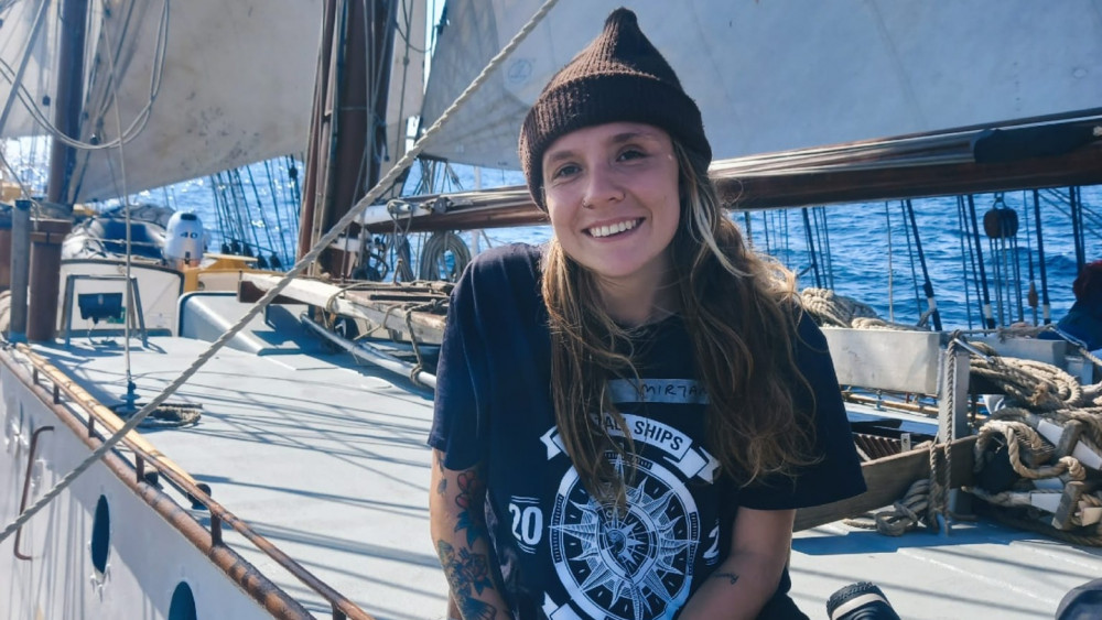 Mirjam Boucherie aan boord van de Morgenster