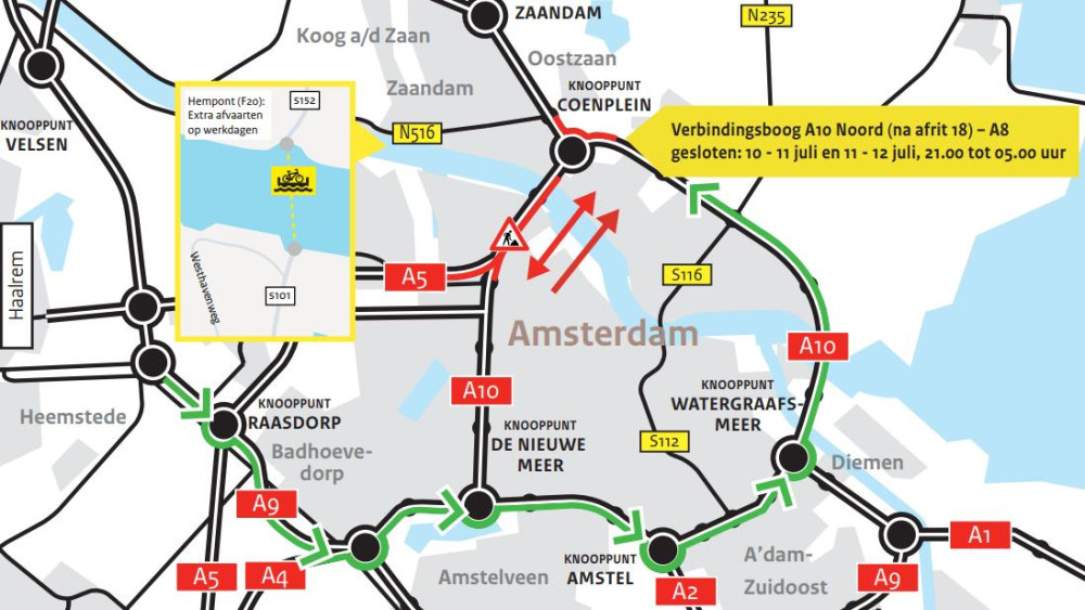 Omleidingskaart Coentunnel 