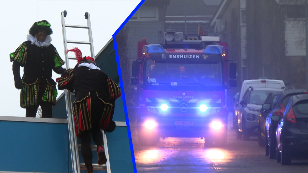 Pieten gered van dak basisschool De Hoeksteen in Enkhuizen