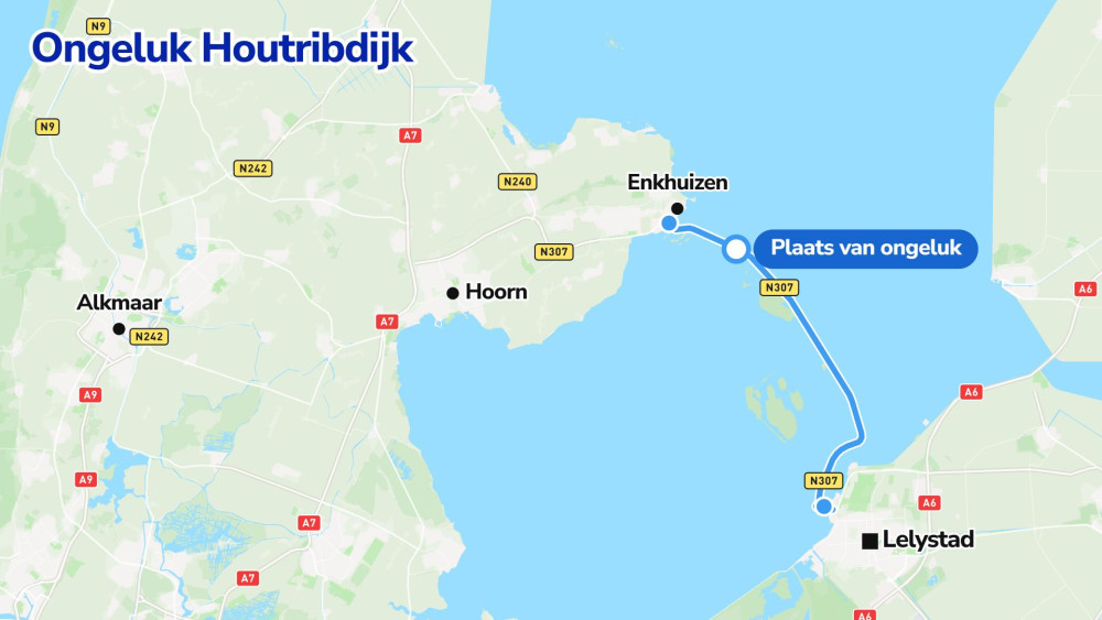 Het ongeluk vond plaats op de Houtribdijk